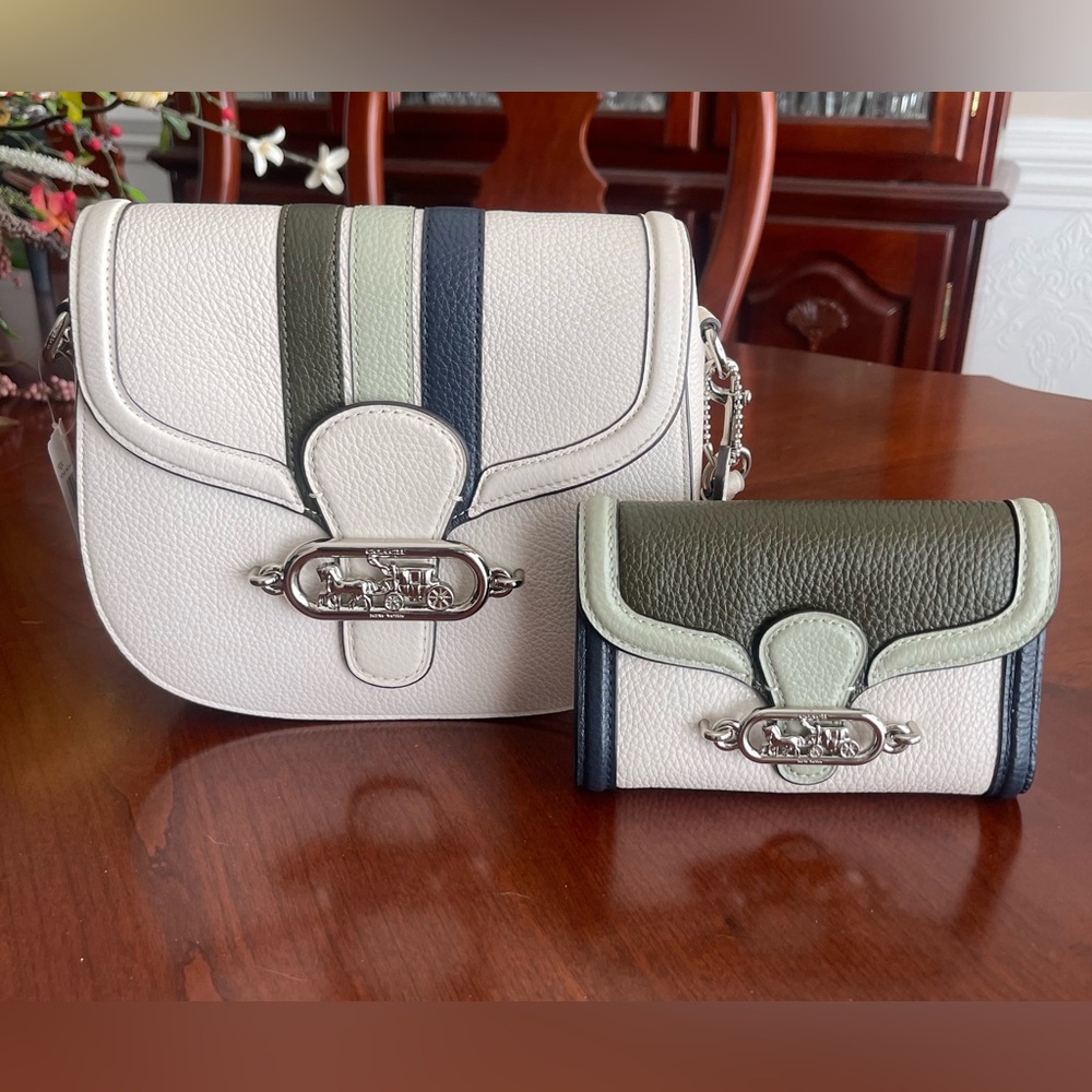 COACH Jade Saddle Bag With Varsity Stripe and Wallet